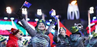 Australian Olympic Team members at the PyeongChang closing ceremony